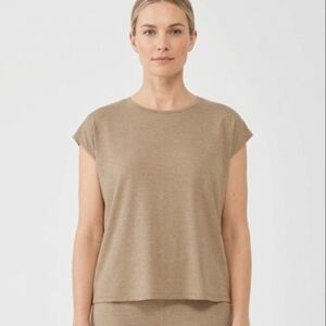 Eileen Fisher Fine Jersey Shirred Back Chestnut Top Size Small